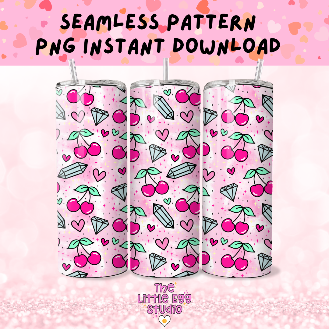 Cherry Crystal Seamless Pattern PNG