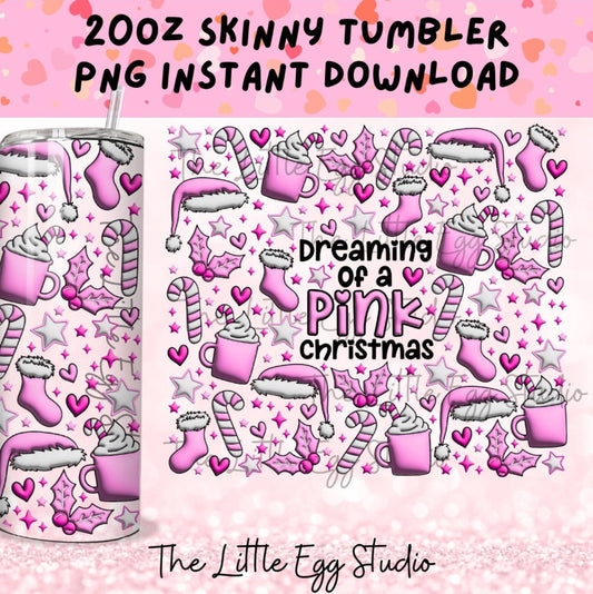 Pink Christmas Inflated 3D Effect Skinny Tumbler PNG