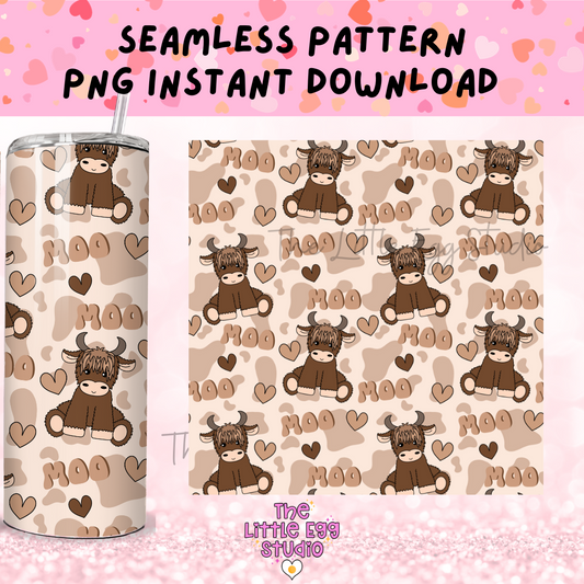 Highland Cow Seamless Pattern PNG