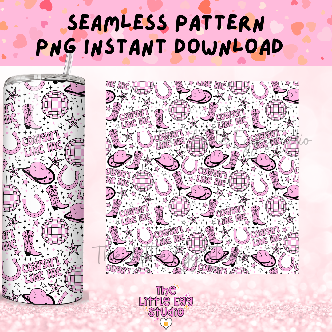 Cowgirl Like Me Seamless Pattern PNG