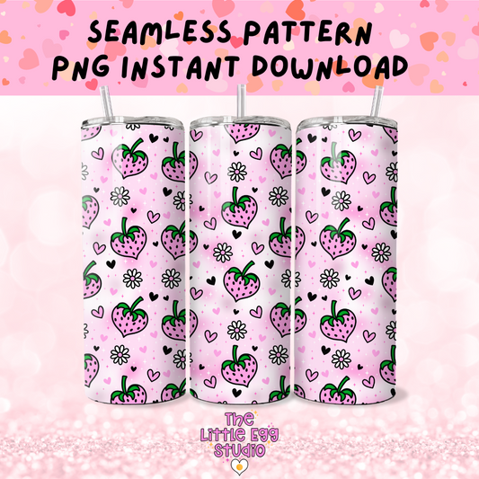 Strawberry Hearts Seamless Pattern PNG