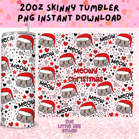 Meowy Christmas Skinny Tumbler PNG